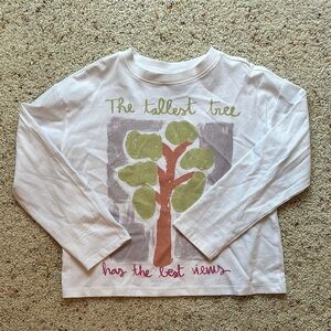 Kids White Long Sleeve Shirt with Tree Design